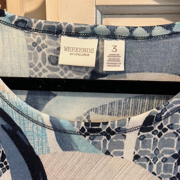 Chicos Weekends Pullover Top  XL Geometric  Blue Purple Long Sleeve - Picture 3 of 9